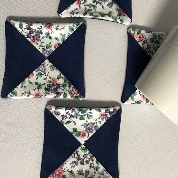Handmade Fabric Coasters Set of 4 blue white - Picture 3 of 5